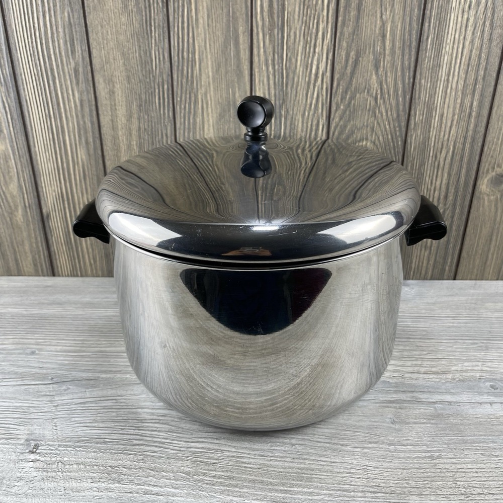Vintage Farberware Stainless Steel Aluminum Clad 8 Quart Stock Pot With Lid USA